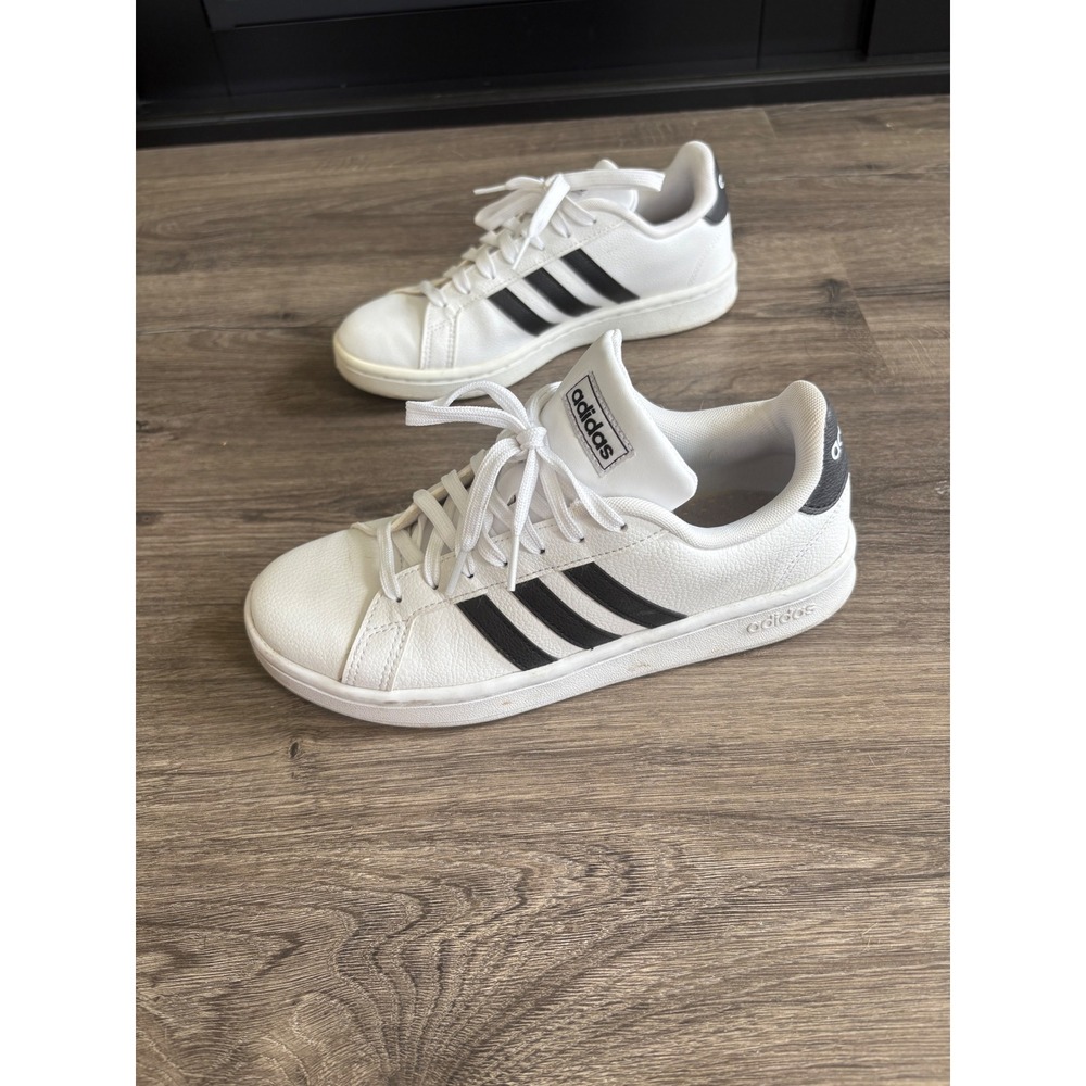 Adidas Grand Court Cloudfoam Comfort White Black Stripe Sneakers Shoes women's 7 - Picture 3 of 8